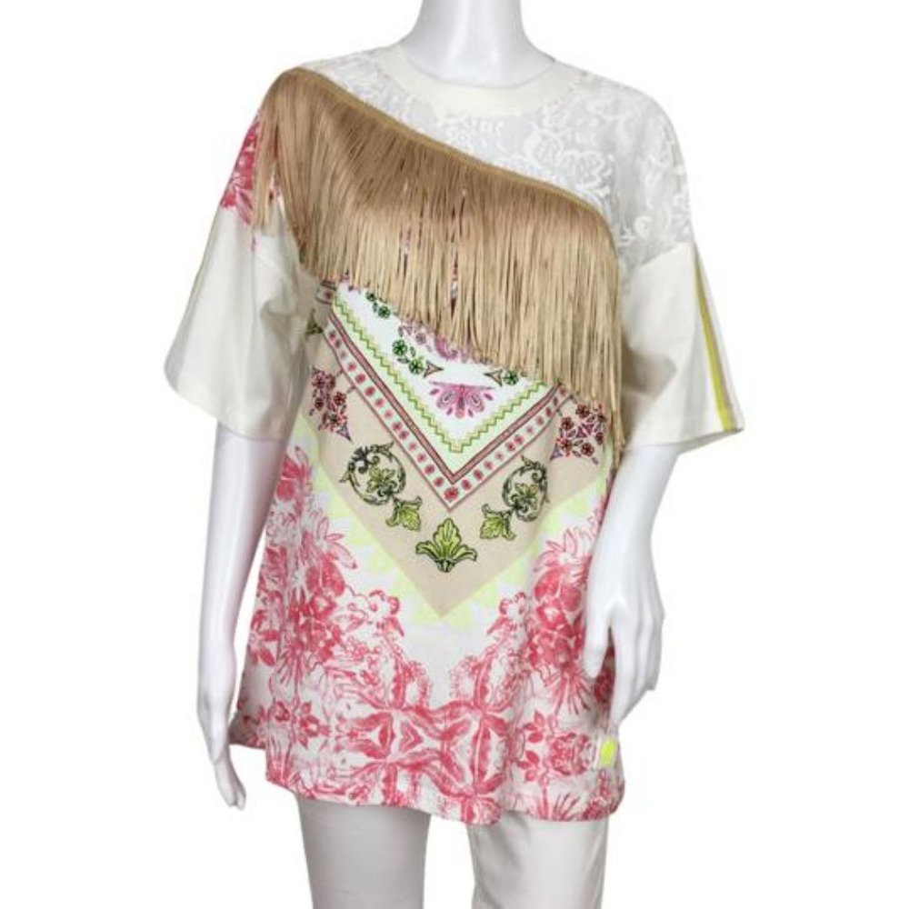 New Desigual Women's Over Size Style Blouse Fringes Details Stamped Sz M